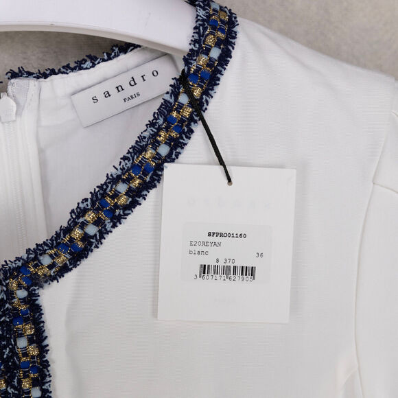 Sandro Women Reyan Tweed Trim Dress White Size 36/S or 4US - Picture 5 of 8